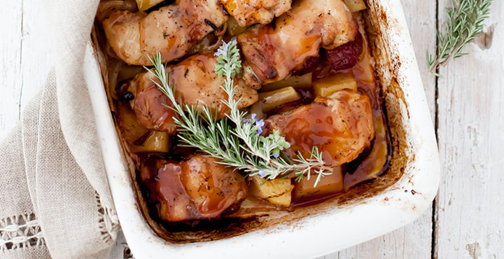 Receta de pollo al horno con ciruelas maridado con Syrah