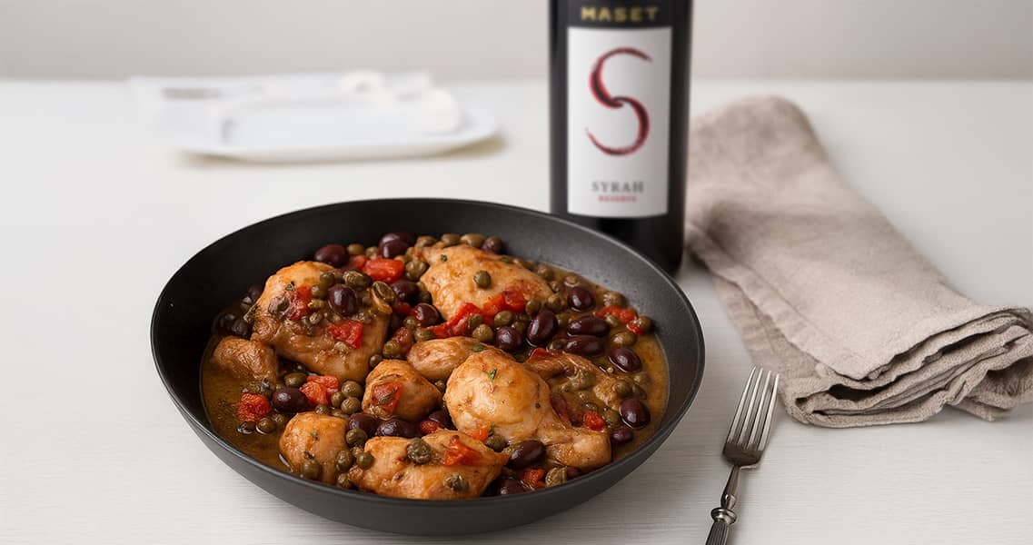 Pollastre a la siciliana maridat amb Syrah reserva